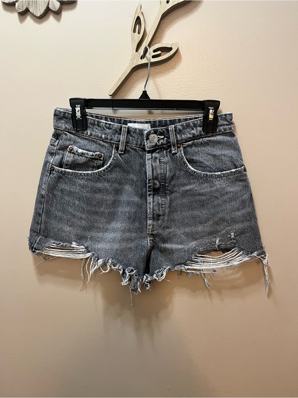Zara Gray Distressed Denim High Waist Shorts Size 6